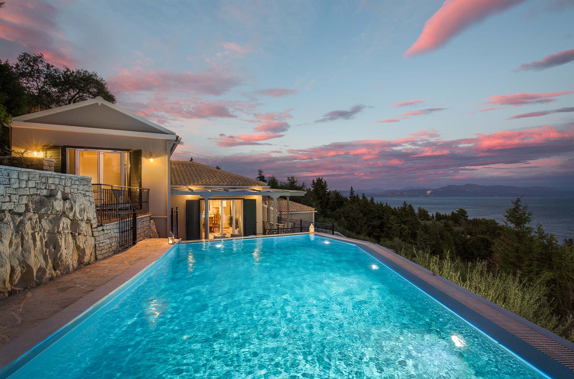 Danai Villa private pool at sunset, Paxos