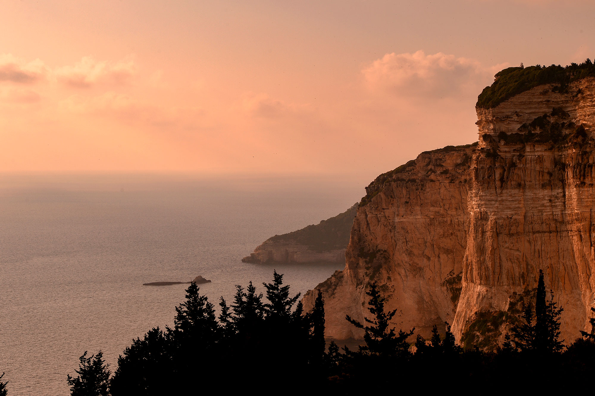 Paxos cliffs at sunset